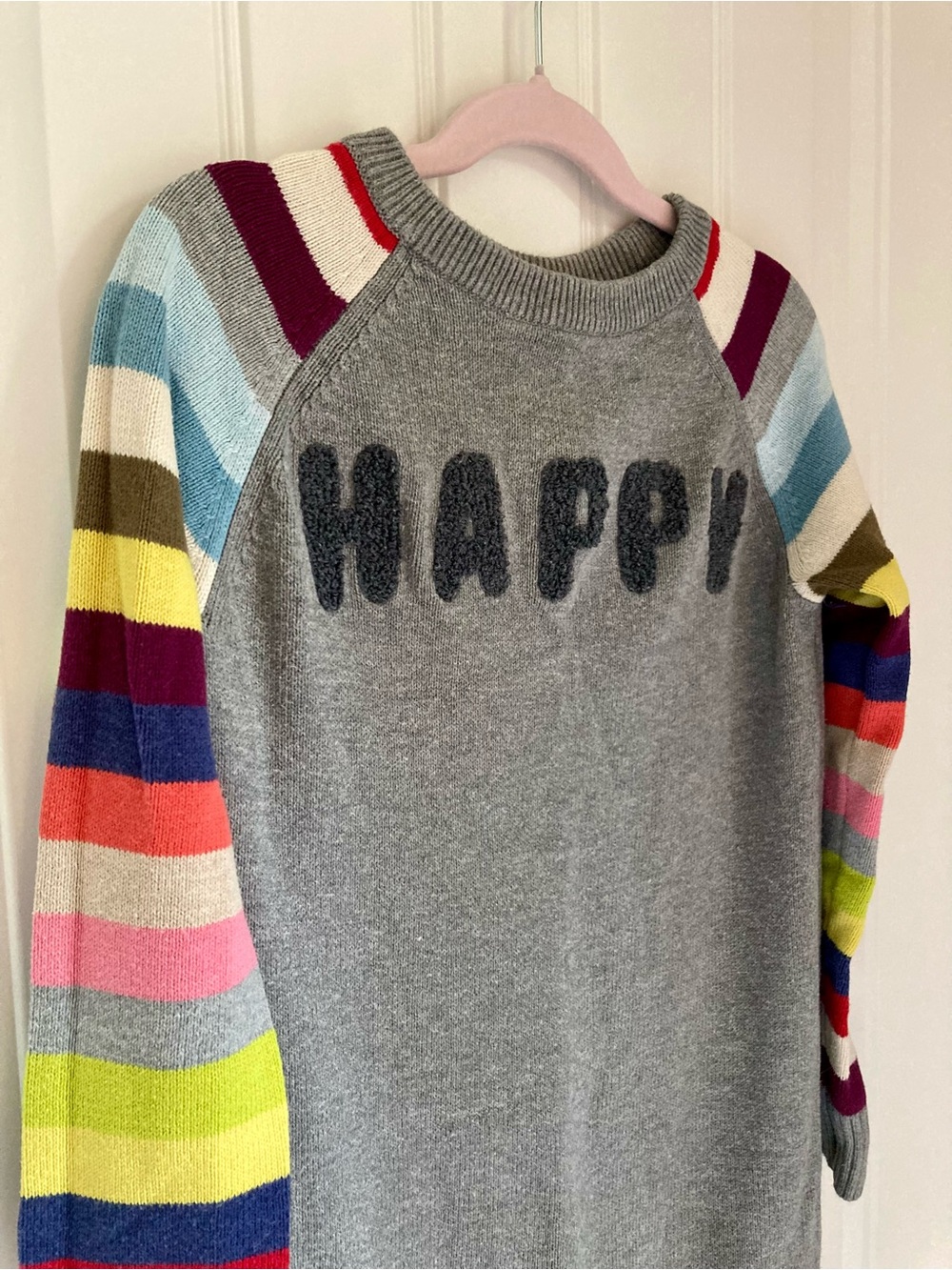 GAP Knit Sweater Dress with Multicolor Striped Sleeves | M (8)